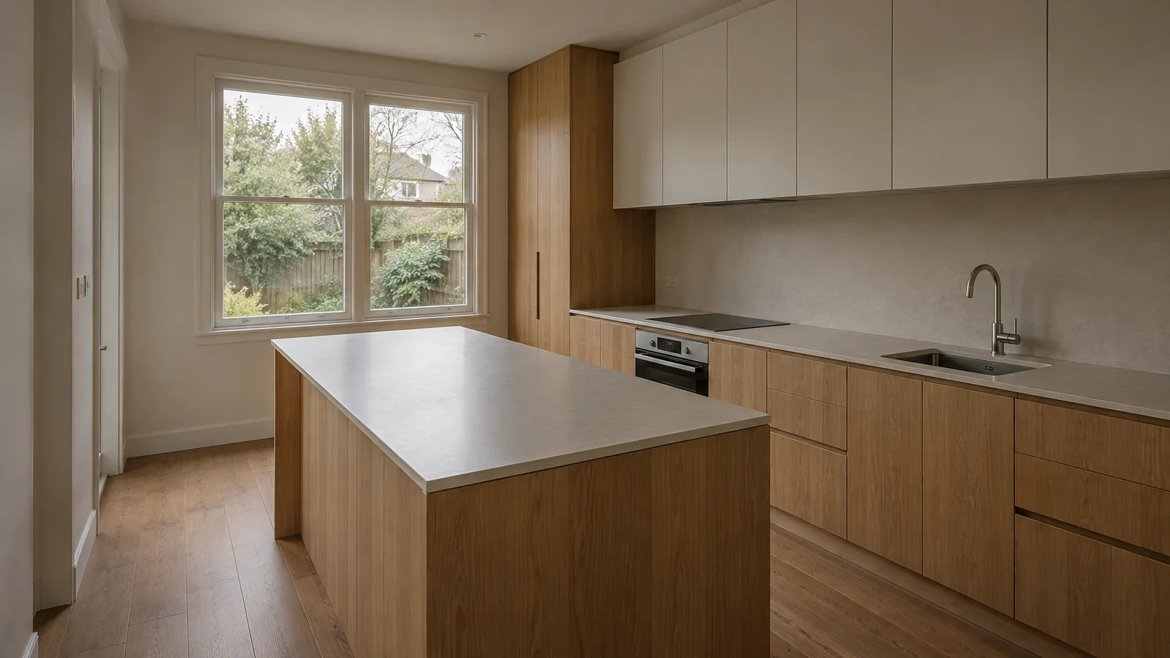 Natural oak beside sash windows — kitchen design inspiration