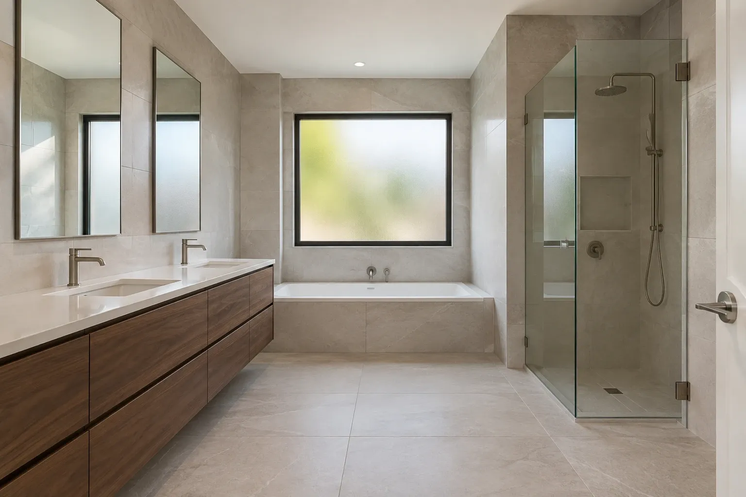 Walnut and a generous double vanity — bathroom design inspiration