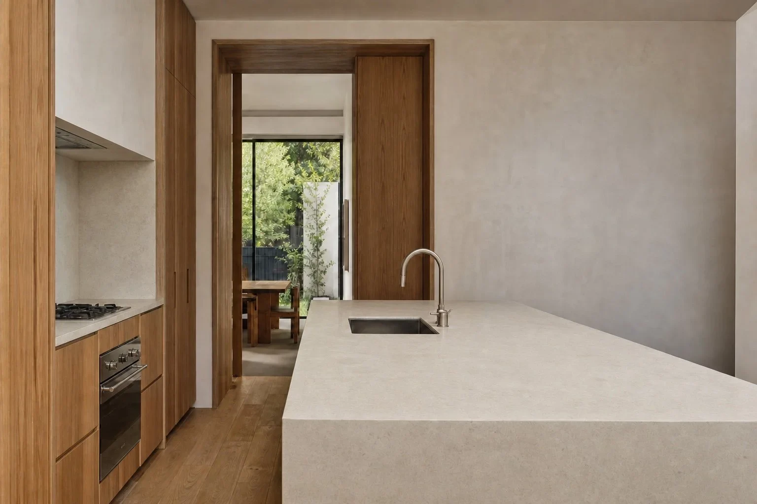Timber and stone in natural light