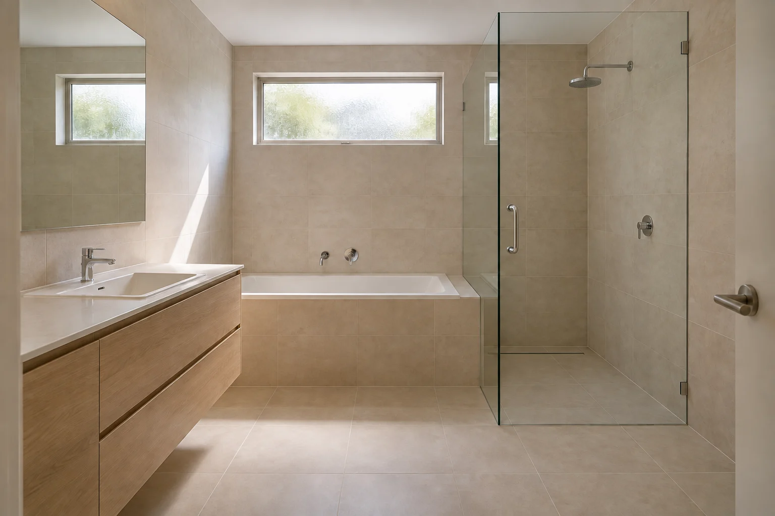 Bathroom design study with a bath and separate shower